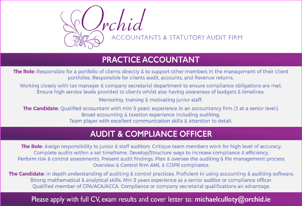 Two job Vacancies at Orchid Accountants.